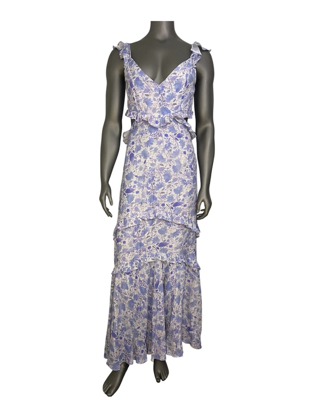 Astr The Label Cassis Dress S Blue Floral Maxi Ruffled Flowy Painterly Pastel - Picture 2 of 13